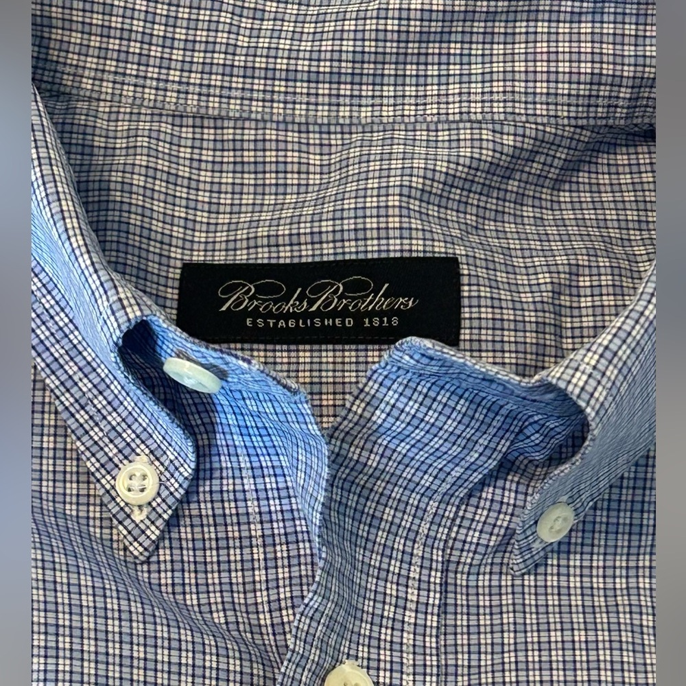 Brooks Brothers Blue Gingham Shirt Non-Iron Button Down Preppy Long‎ Sleeve XL